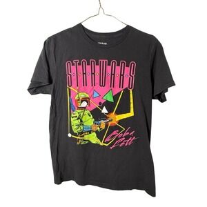 Star Wars Boba Fett Mens Medium Black Neon 80s Retro Fifth Sun Synthwave